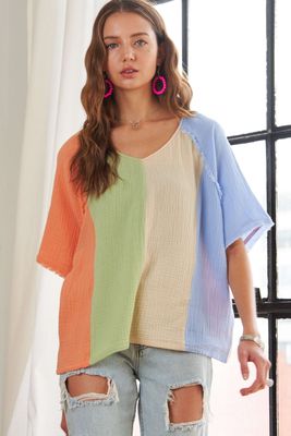 Demi Colorblock Top - Blue Combo