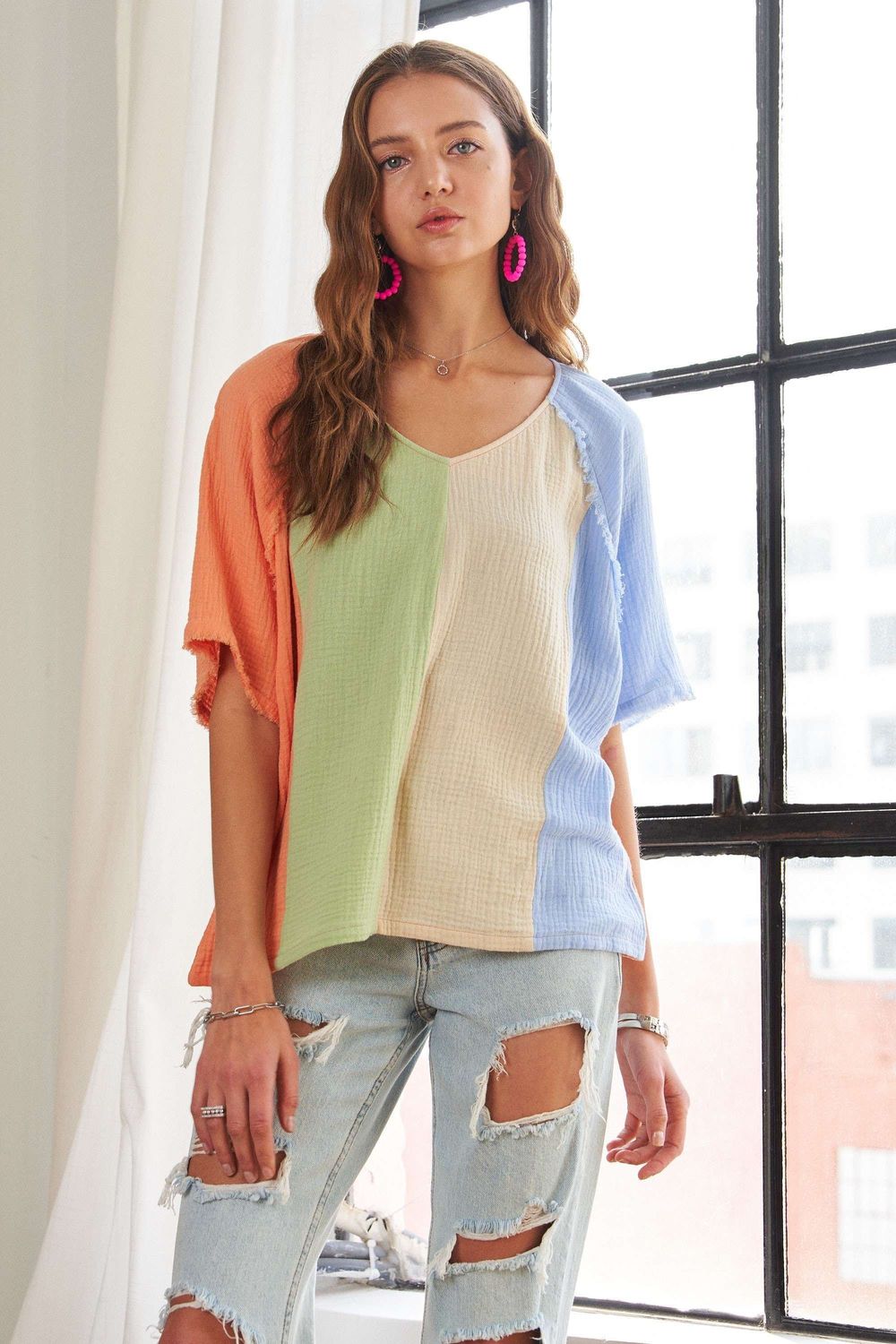 Demi Colorblock Top - Blue Combo
