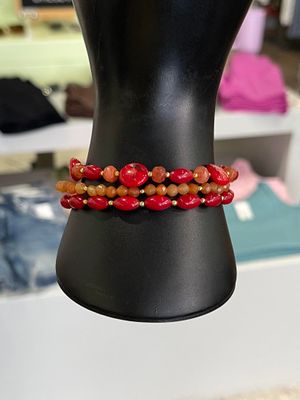 Triple Beaded Bracelet - Aventurine/ Coral/ Jade