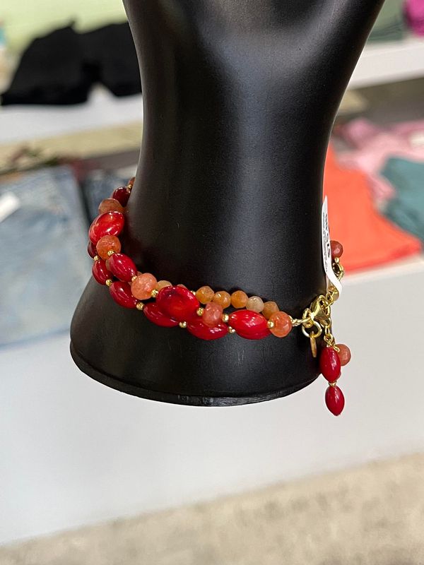 Triple Beaded Bracelet - Aventurine/ Coral/ Jade