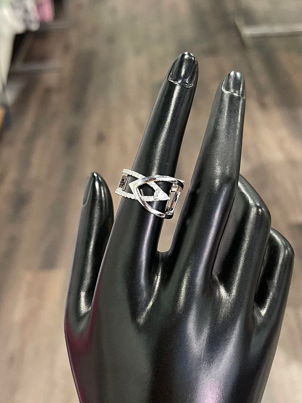 Rhodium Plated Fancy CZ Ring - 7