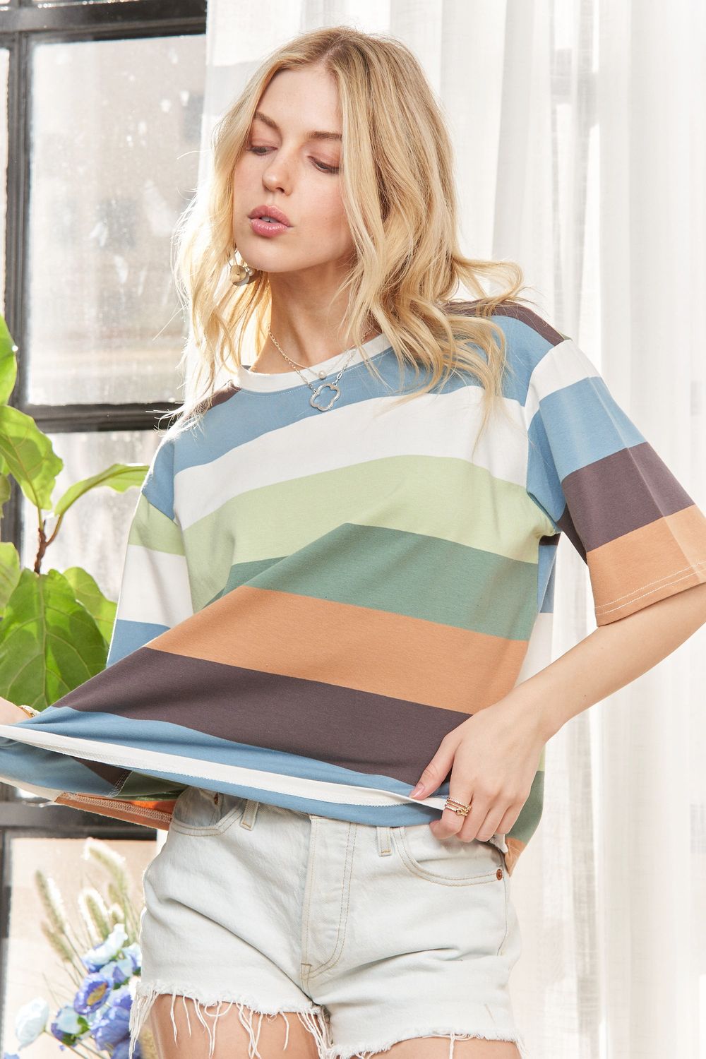 Allie Striped Top - Sage/ Olive