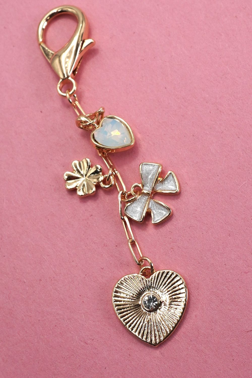 Gold Heart/Bow Bag Charm