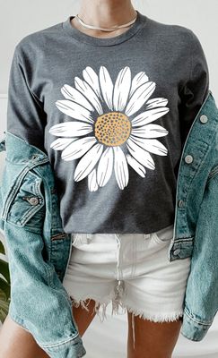 Flower Graphic Tee - H. Grey