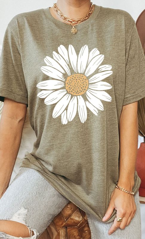 Flower Graphic Tee - Army Green