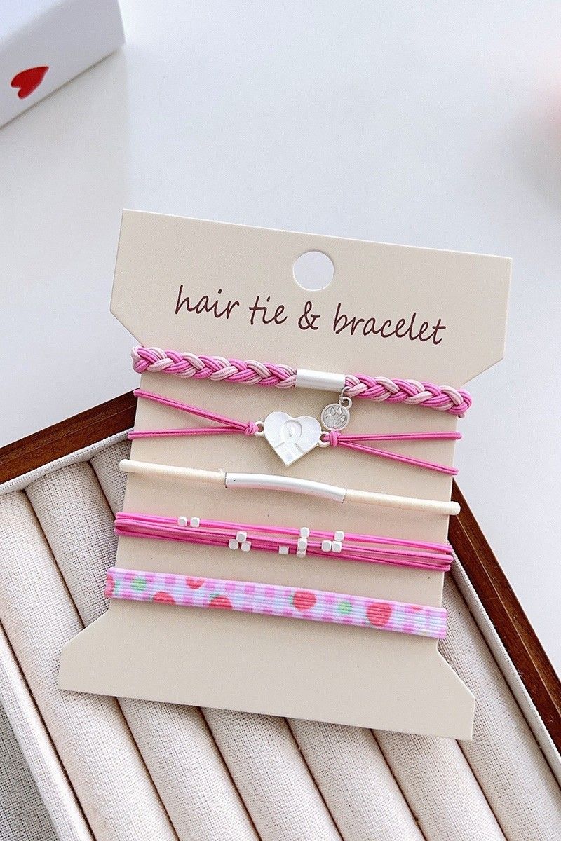Boho Bracelet Hair Ties, Color: Pink Ribbon
