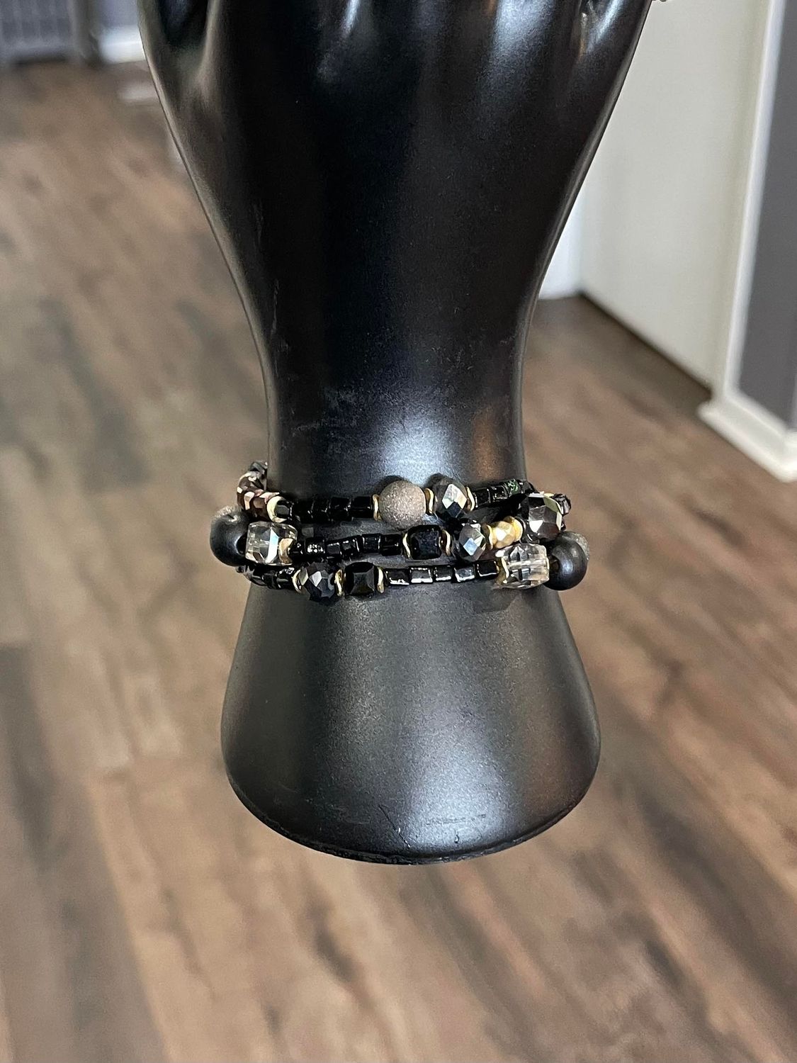 Black Beaded Bracelet Stack