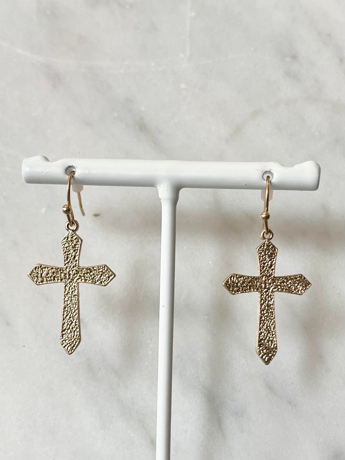 Gold Hammered Cross Earrings