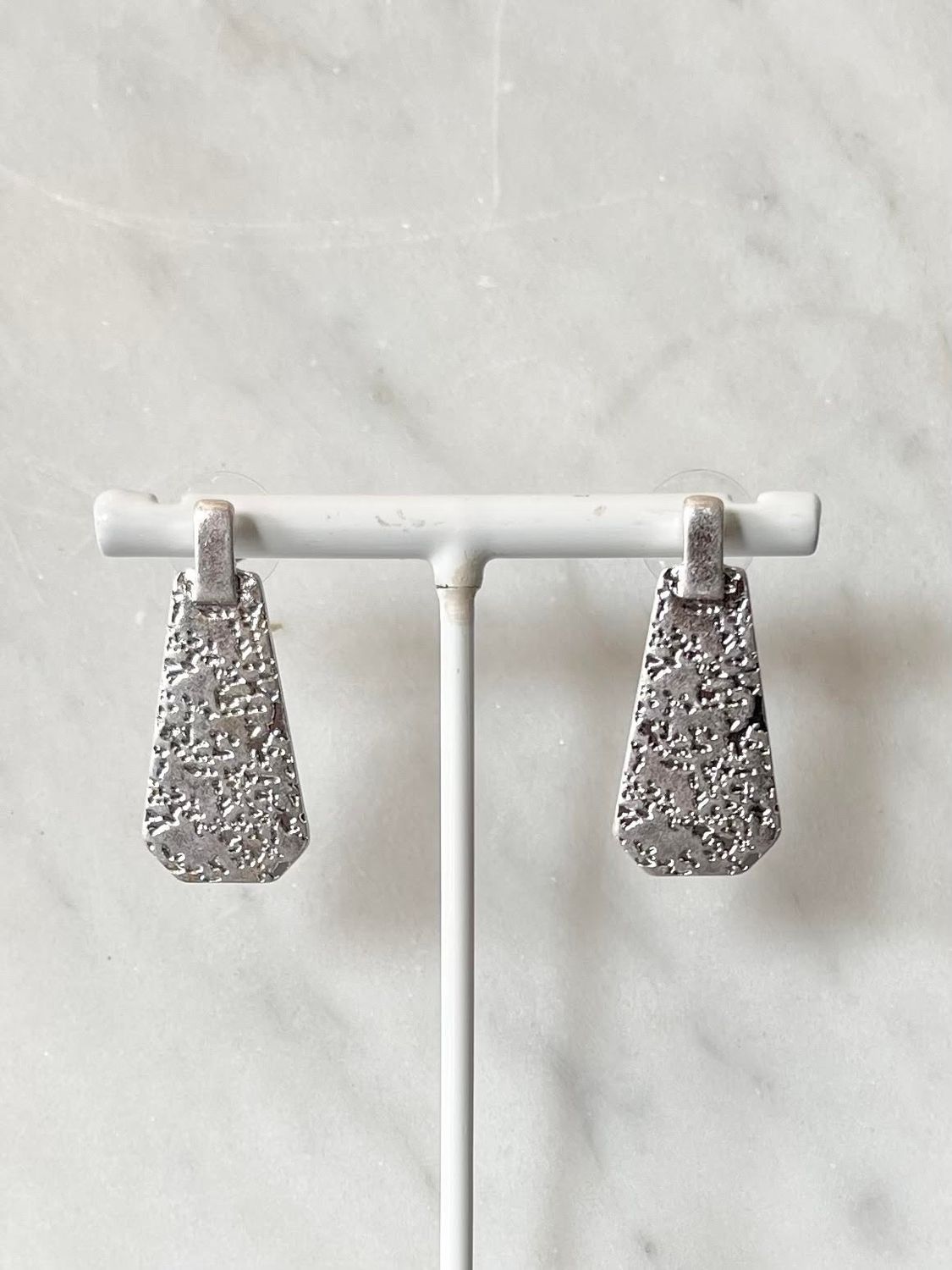 Silver Hammered Rectangle Earrings