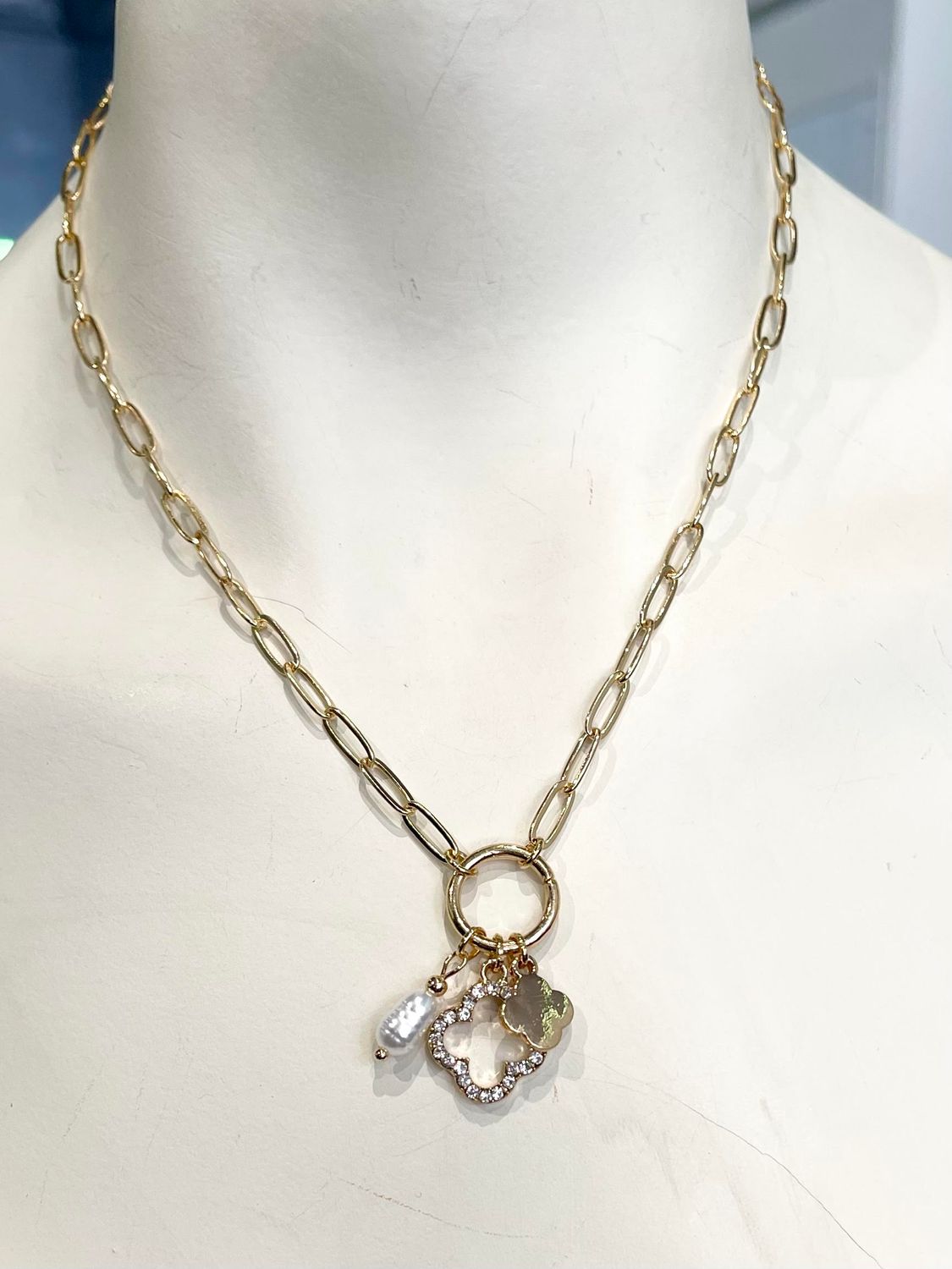 Gold Link Clover Necklace