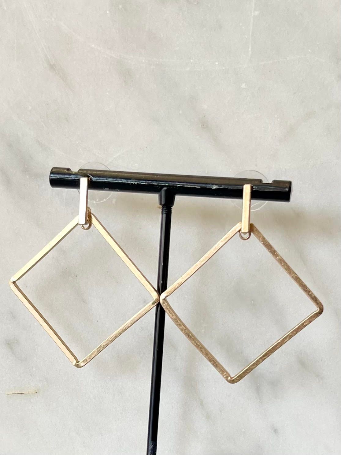 Matte Gold Square Drop Earrings