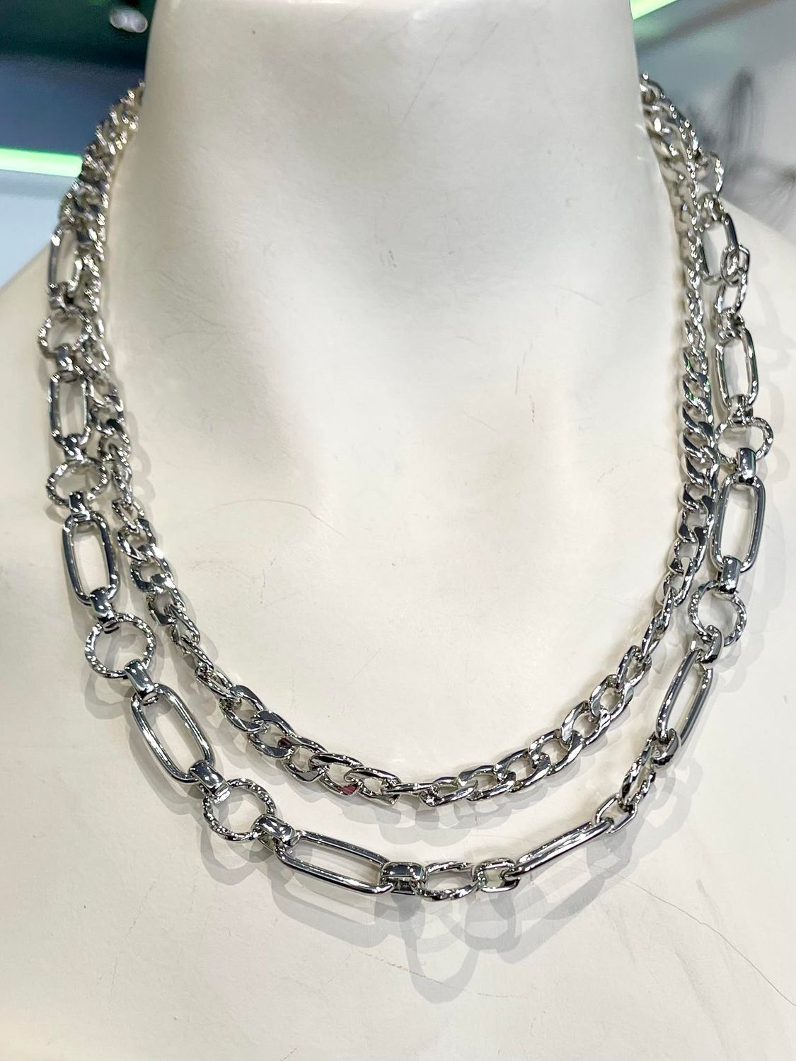 Silver Layered Chain Necklace