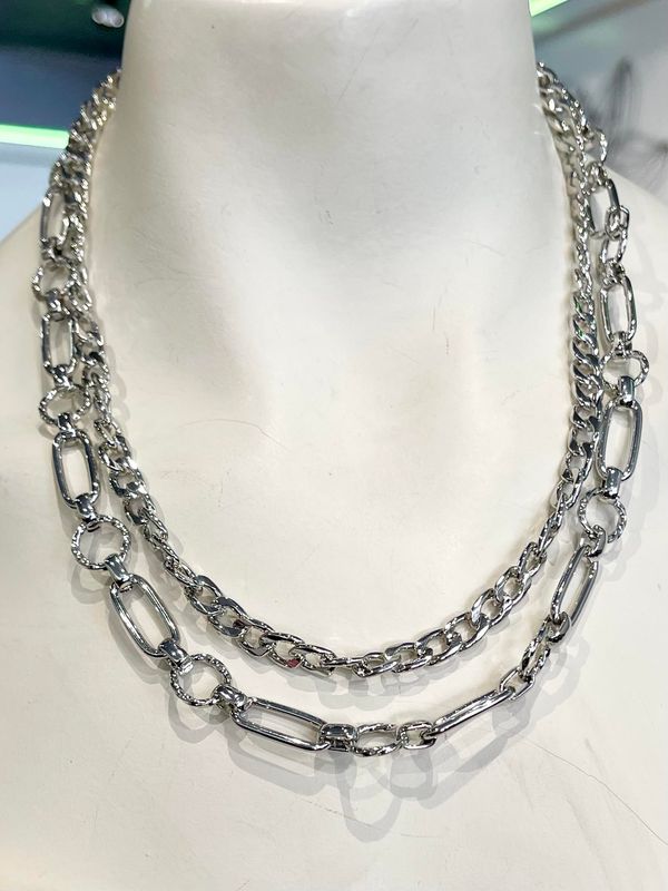 Silver Layered Chain Necklace