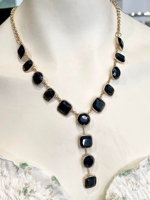 Gold Necklace with Black Gems