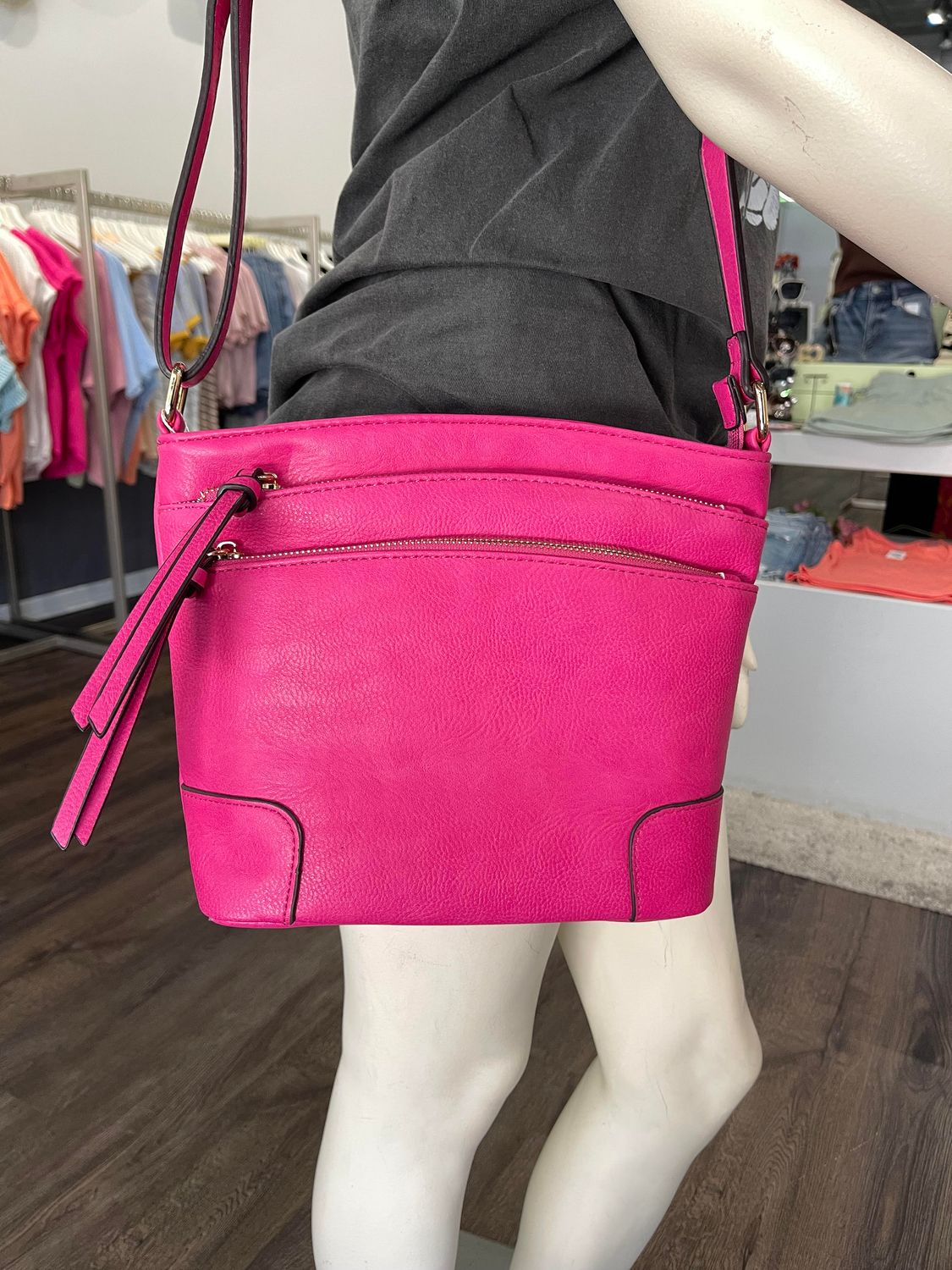Triple Zipper Crossbody - Fuschia