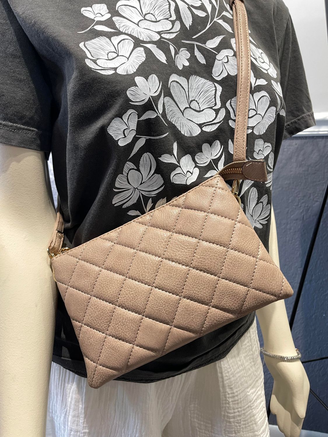 Quilted Crossbody Clutch (Multiple Colors), Color: Stone