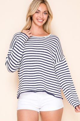 Mallory Round Neck Sweater - White/Navy