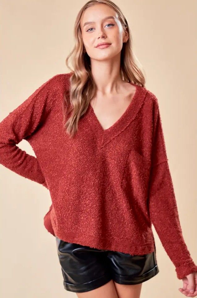 Bailey V-Neck Sweater - Brick