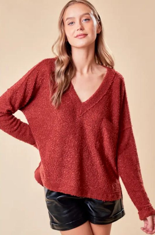Bailey V-Neck Sweater - Brick