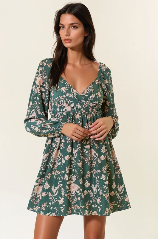 Anna Long Sleeve Mini Dress - Forest