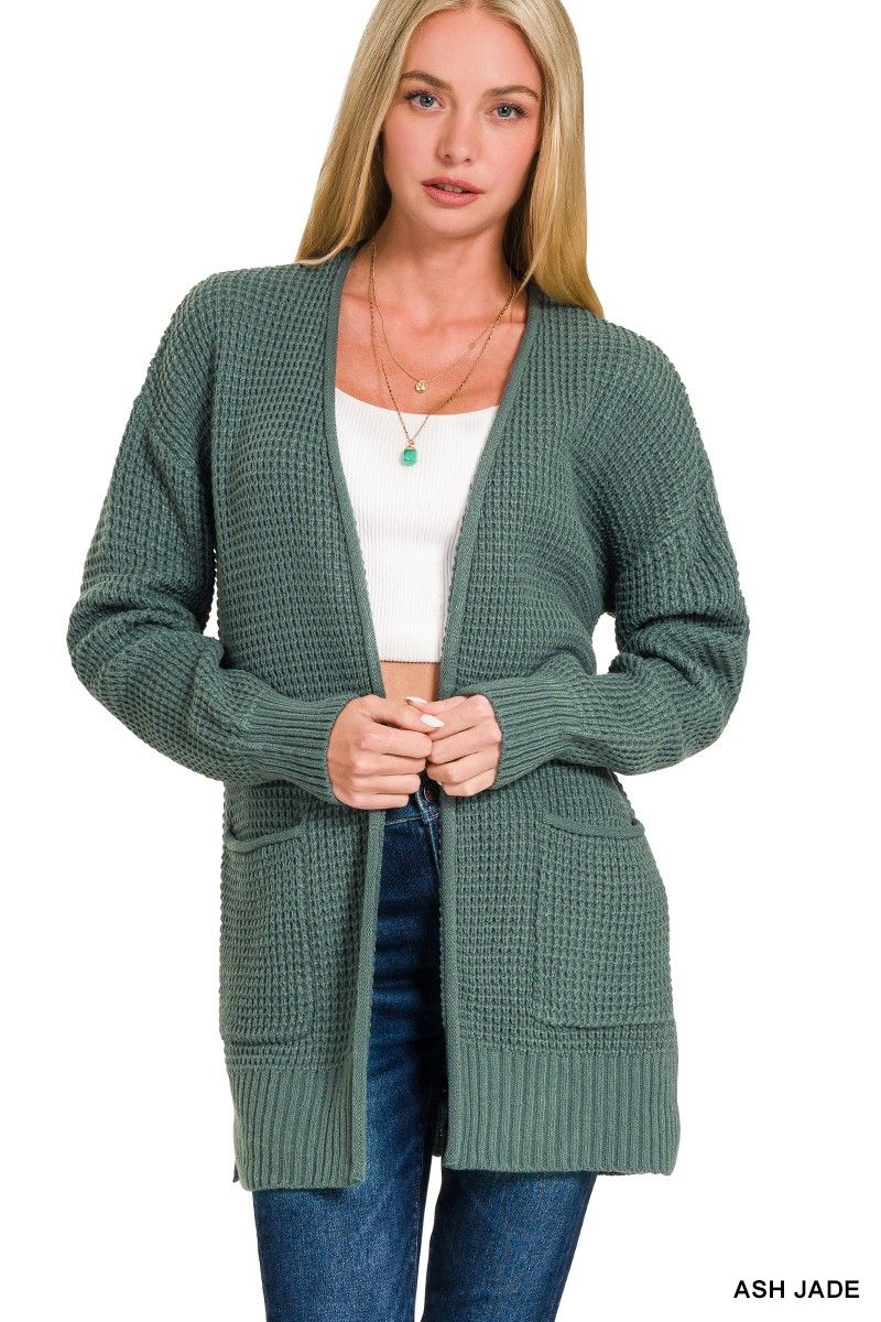 Bree Waffle Knit Cardigan - Ash Jade