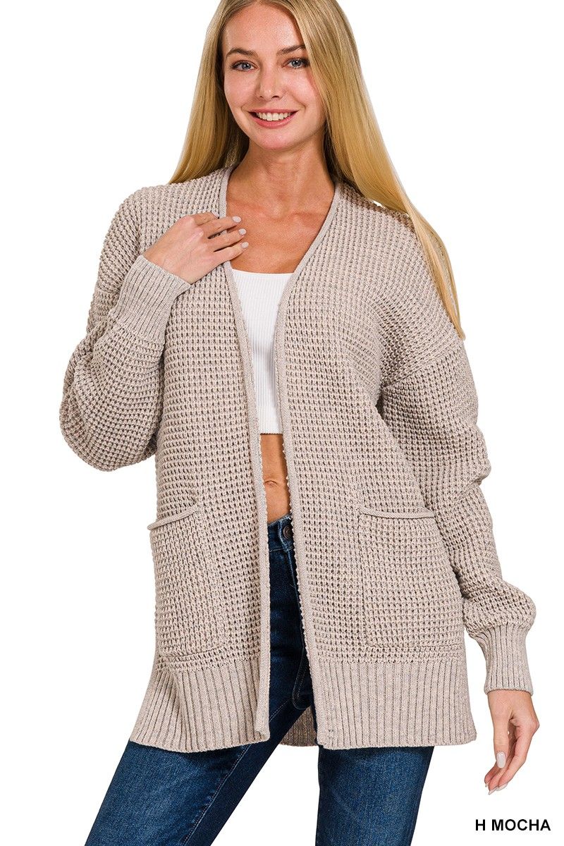 Bree Waffle Knit Cardigan - H. Mocha