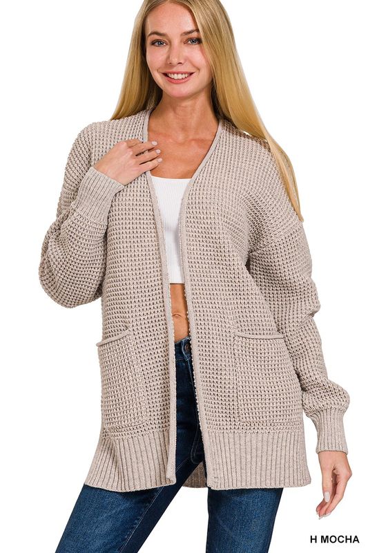 Bree Waffle Knit Cardigan - H. Mocha