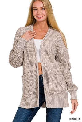 Bree Waffle Knit Cardigan - H. Mocha
