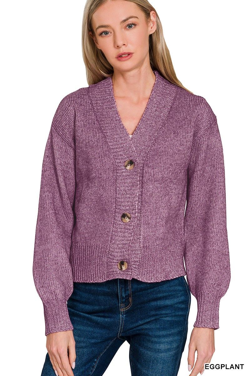Melanie Button Cardigan - Eggplant