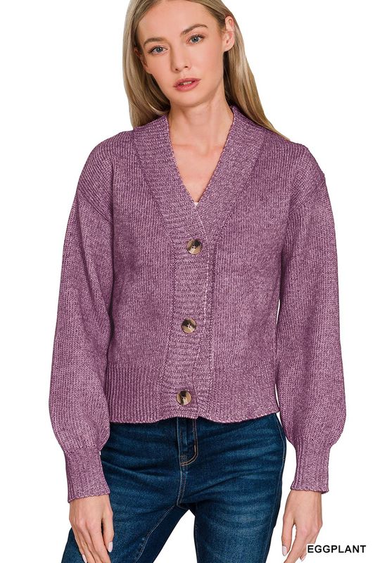 Melanie Button Cardigan - Eggplant