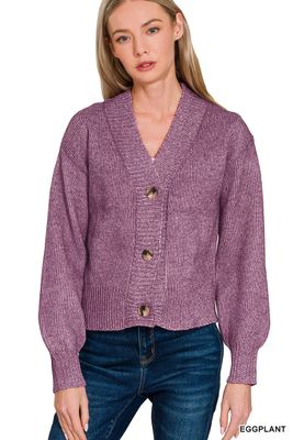 Melanie Button Cardigan - Eggplant