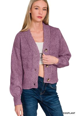 Melanie Button Cardigan - Eggplant