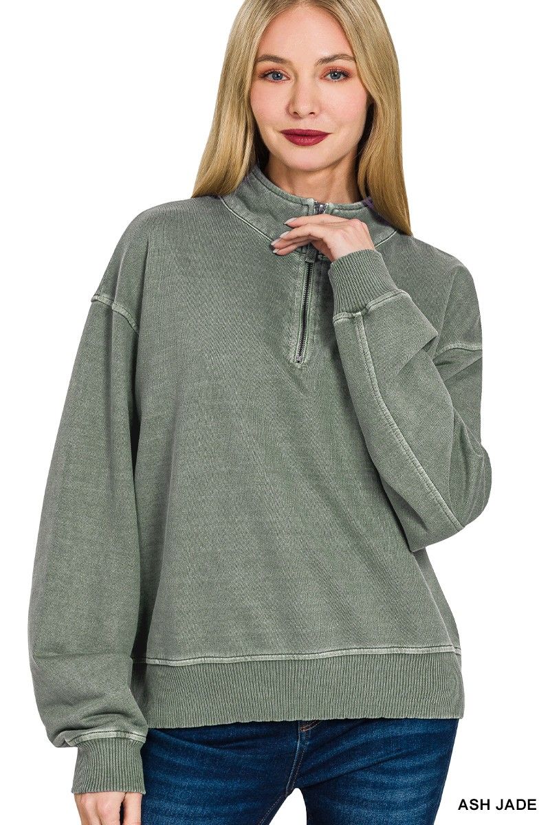Staci Half Zip Top - Ash Jade