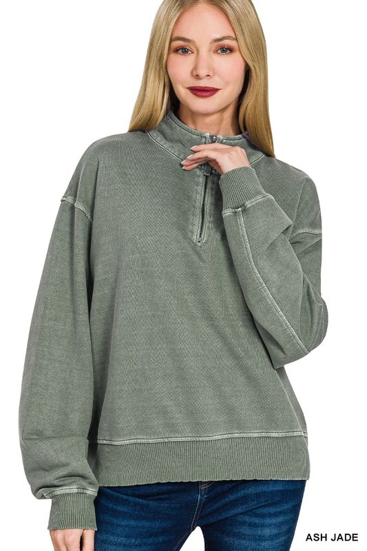 Staci Half Zip Top - Ash Jade