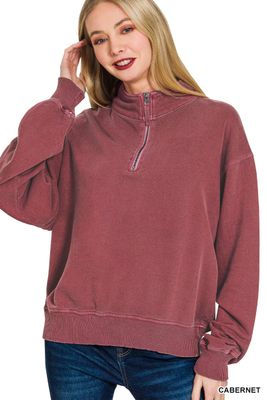 Staci Half Zip Top - Cabernet