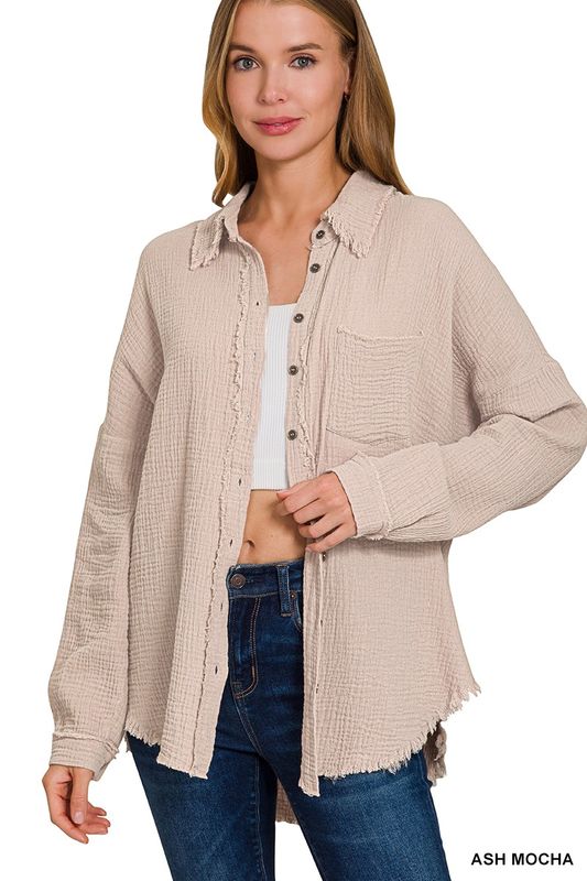 Megan Gauze Button Up - Ash Mocha