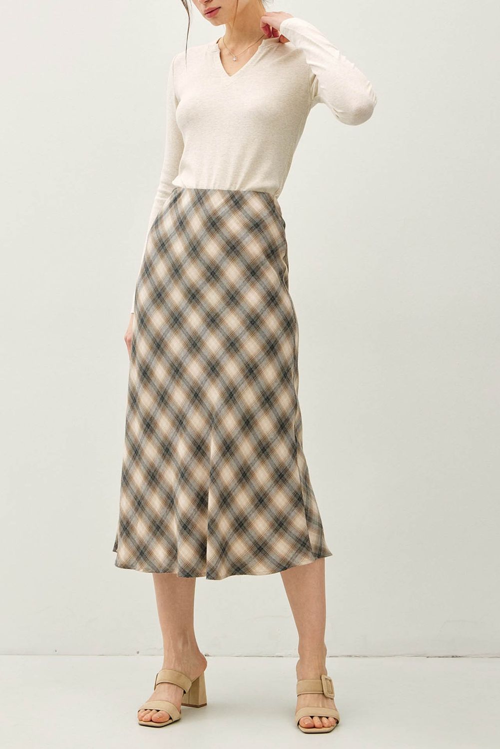 Amy Plaid Midi Skirt - Charcoal