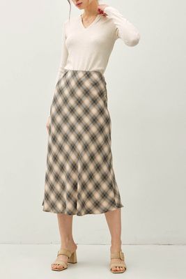 Amy Plaid Midi Skirt - Charcoal