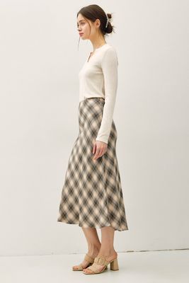 Amy Plaid Midi Skirt - Charcoal