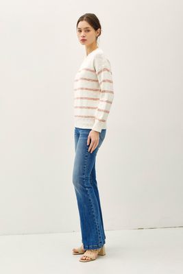 Kacy Striped Sweater - Coral/White