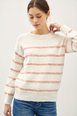 Kacy Striped Sweater - Coral/White