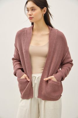 Katrina Chunky Cardigan - Red Bean