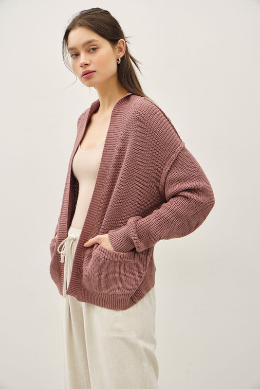 Katrina Chunky Cardigan - Red Bean