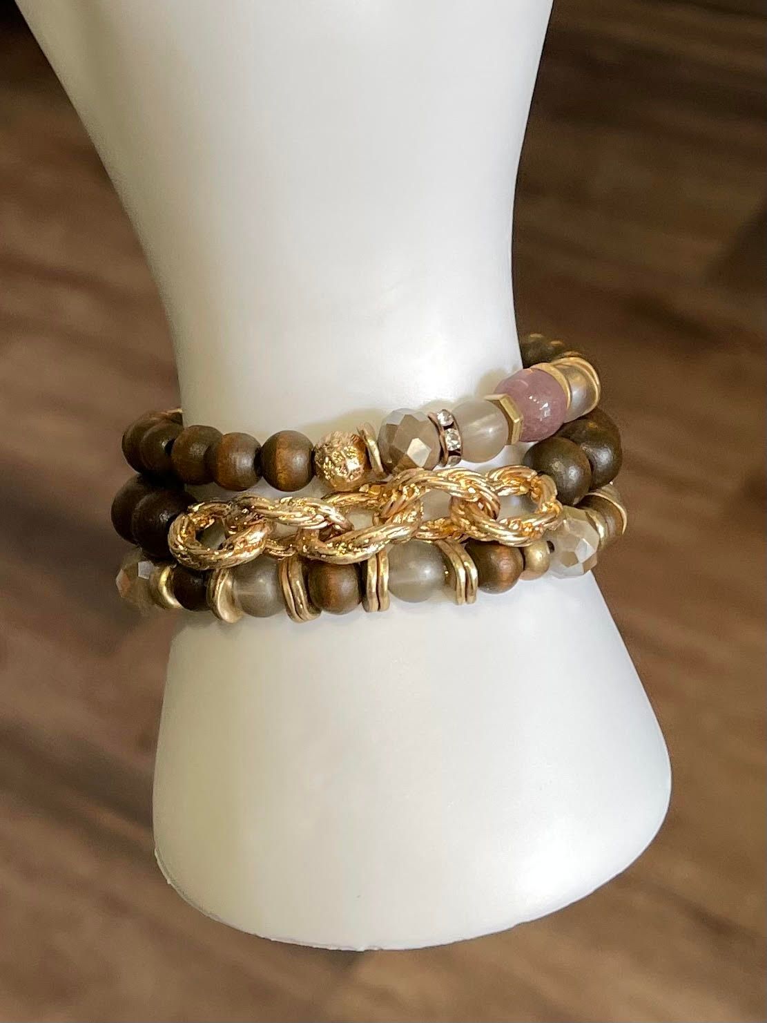 Brown &amp; Gold Beaded Bracelet Bundle