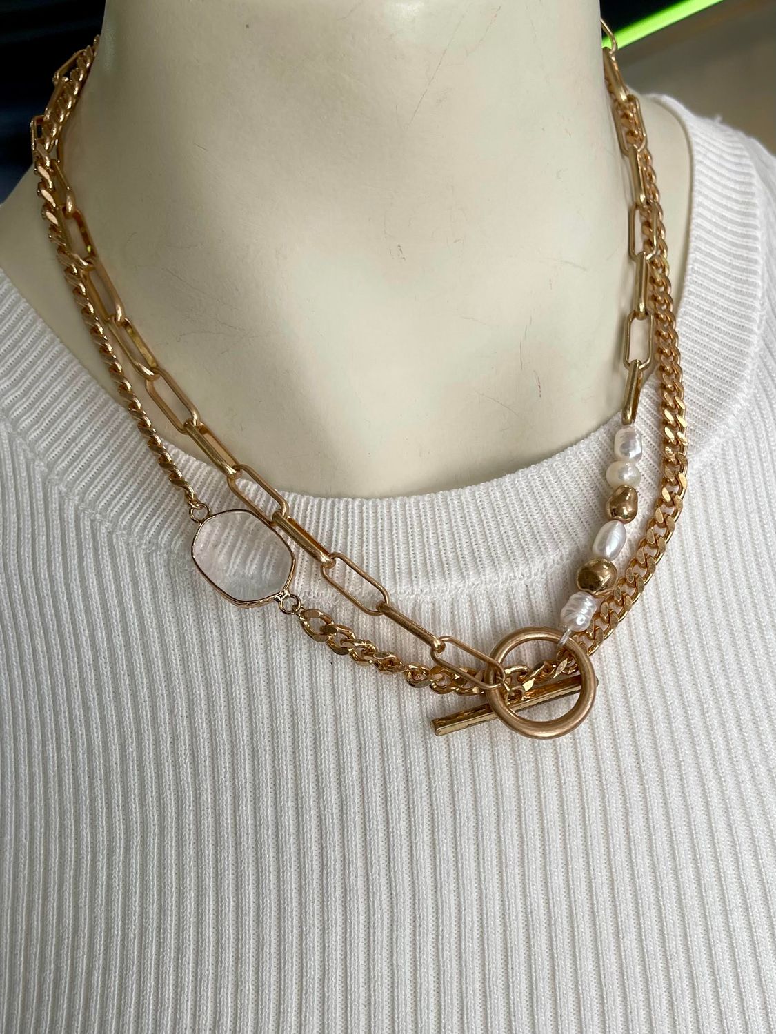 Matte Gold Pearl Layered Necklace