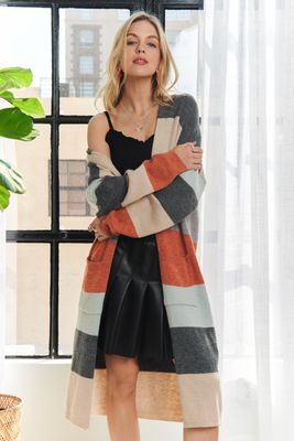 Amanda Striped Cardigan - Charcoal Rust