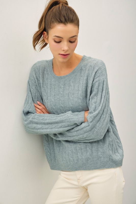 Bailey Cable Knit Sweater - Retro Blue