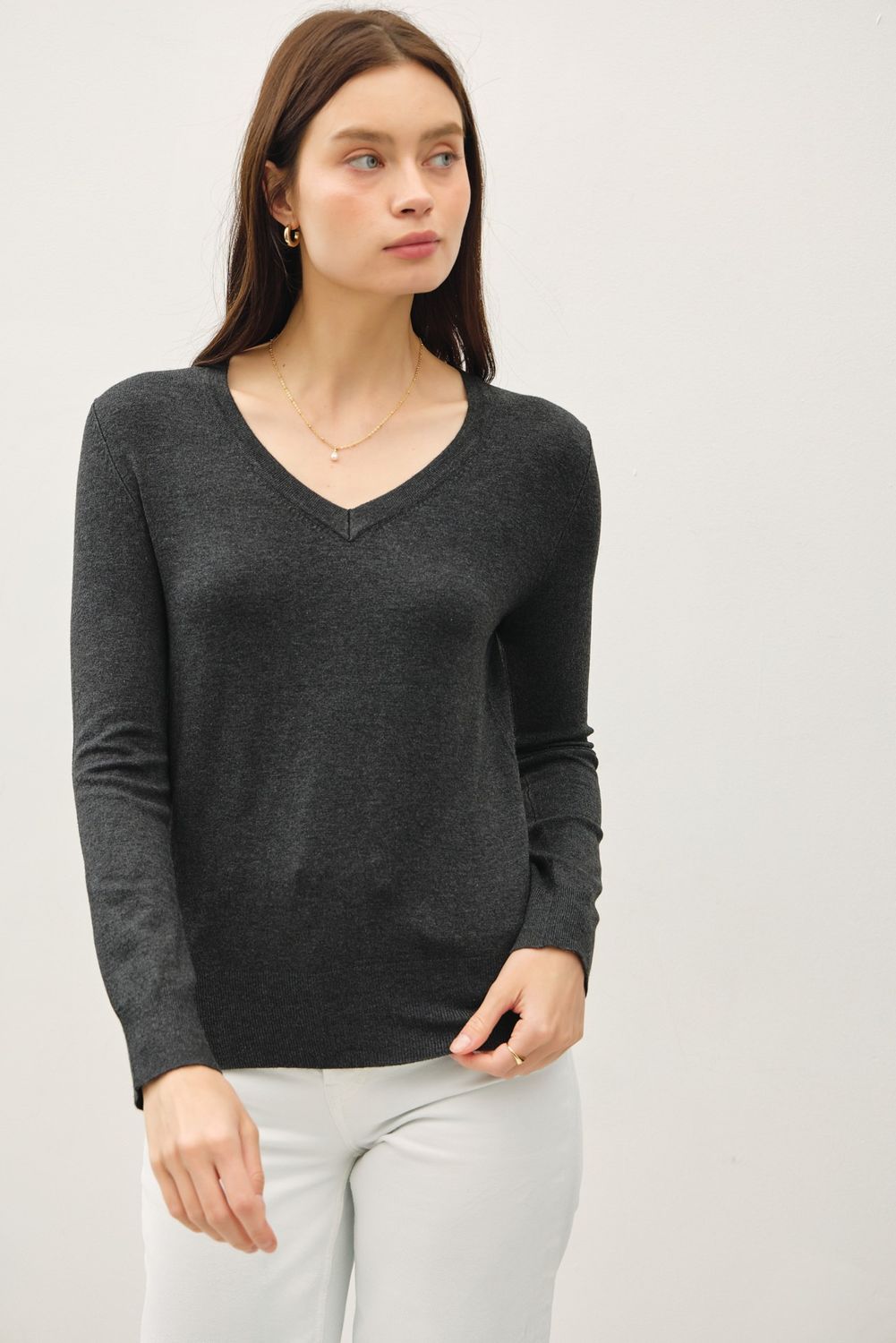 Maci V-Neck Sweater - H. Charcoal