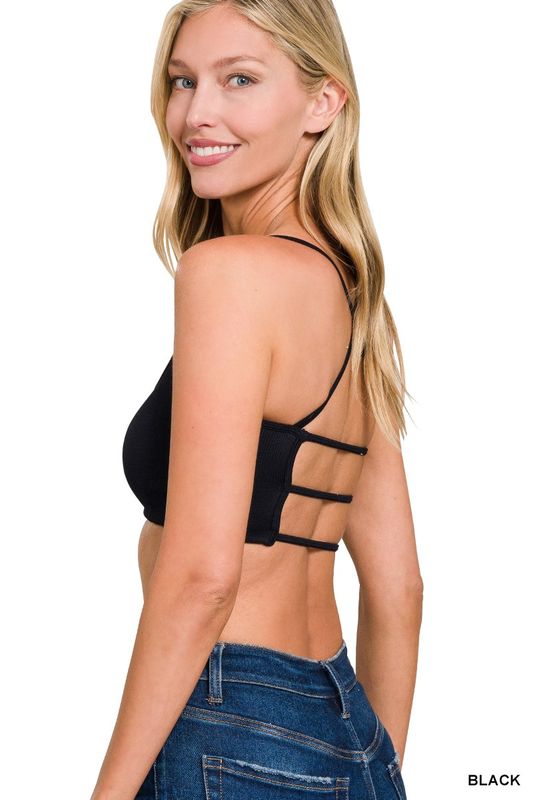 Seamless Ribbed Strappy Bralette - Black