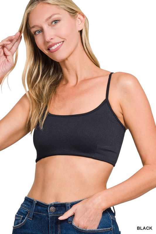 Seamless Ribbed Strappy Bralette - Black